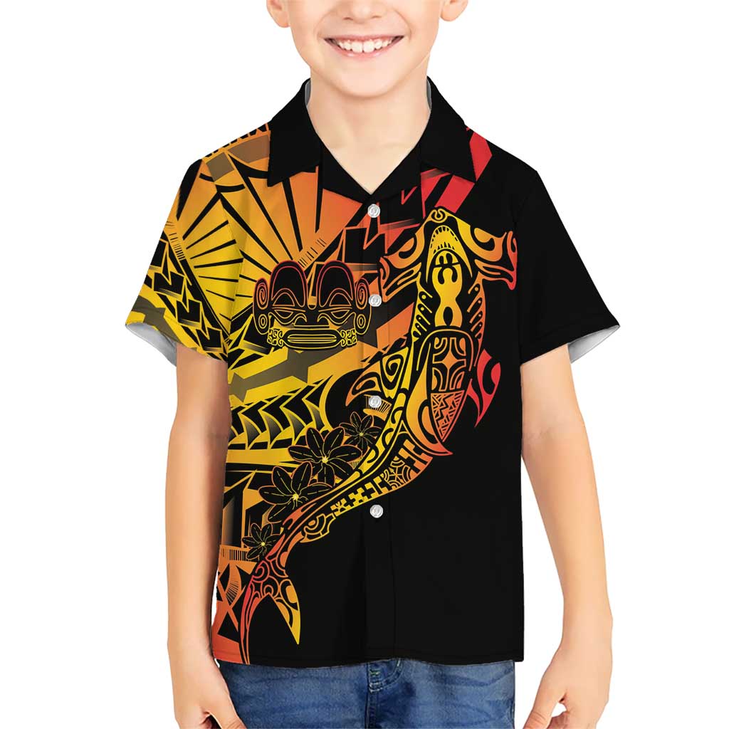 Gradient Marquesas Islands Kid Hawaiian Shirt Marquesan Matatiki Hammerhead Shark Patutiki - Polynesian Pride