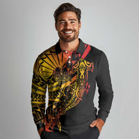 Gradient Marquesas Islands Long Sleeve Polo Shirt Marquesan Matatiki Hammerhead Shark Patutiki - Polynesian Pride
