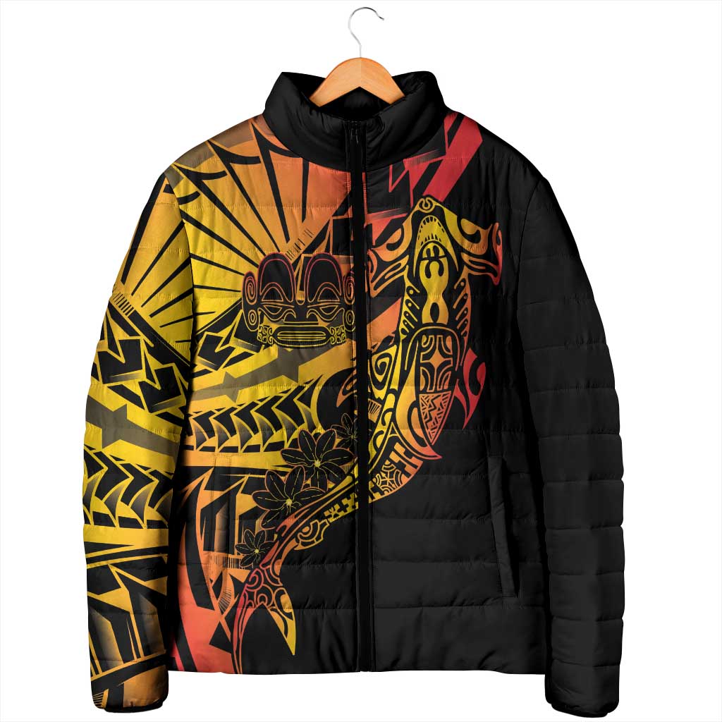 Gradient Marquesas Islands Padded Jacket Marquesan Matatiki Hammerhead Shark Patutiki - Polynesian Pride