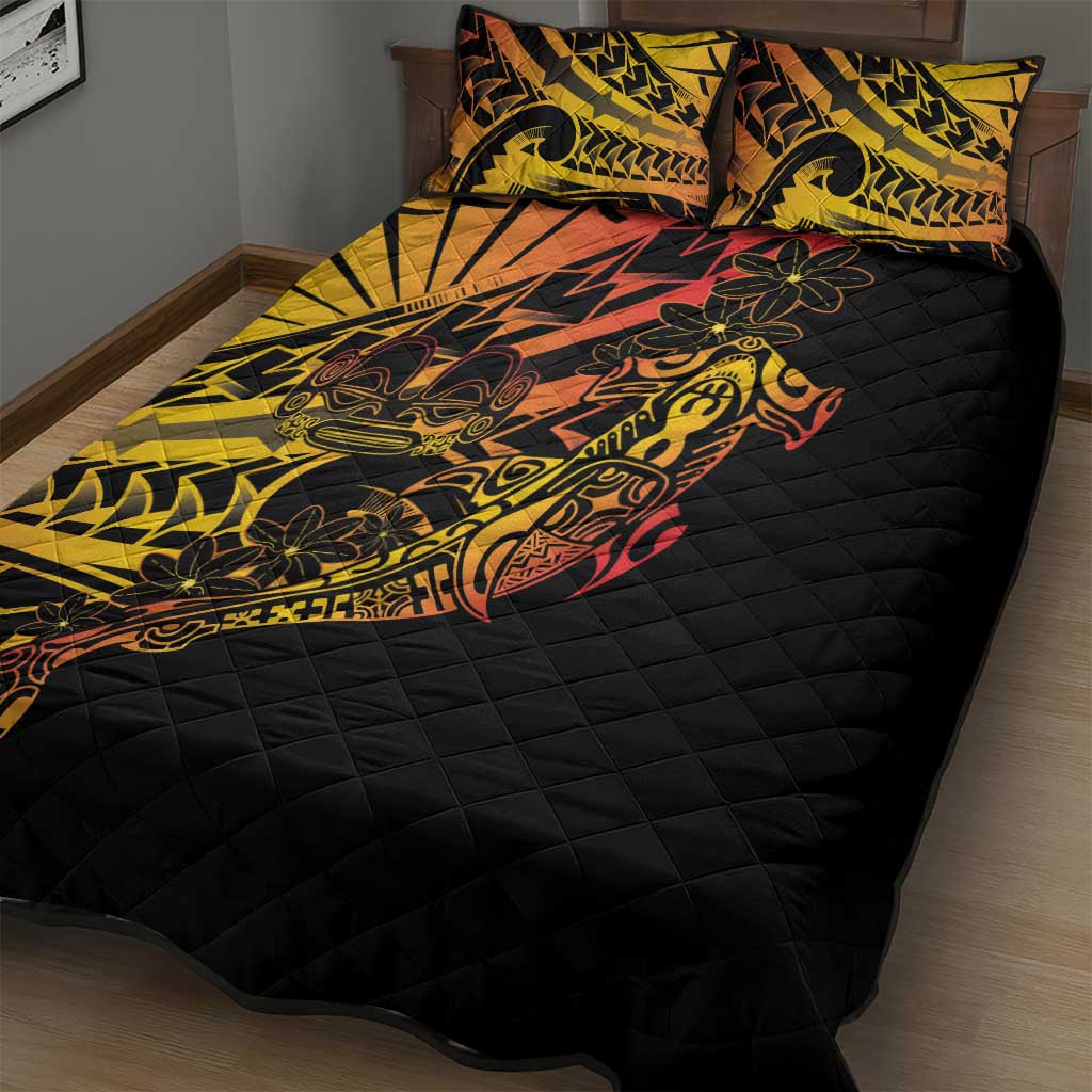 Gradient Marquesas Islands Quilt Bed Set Marquesan Matatiki Hammerhead Shark Patutiki - Polynesian Pride