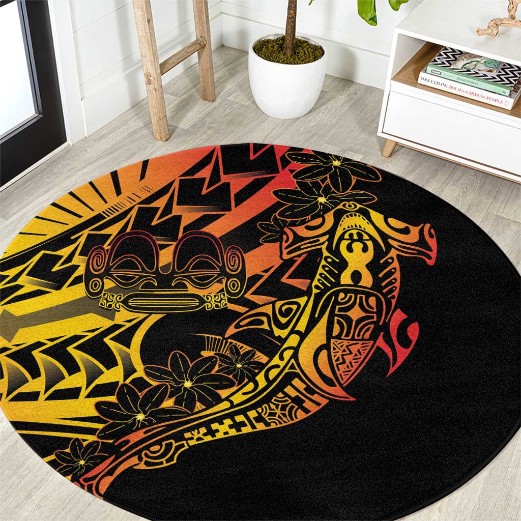 Gradient Marquesas Islands Round Carpet Marquesan Matatiki Hammerhead Shark Patutiki - Polynesian Pride