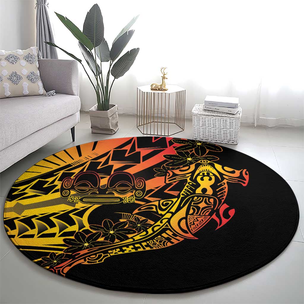 Gradient Marquesas Islands Round Carpet Marquesan Matatiki Hammerhead Shark Patutiki - Polynesian Pride