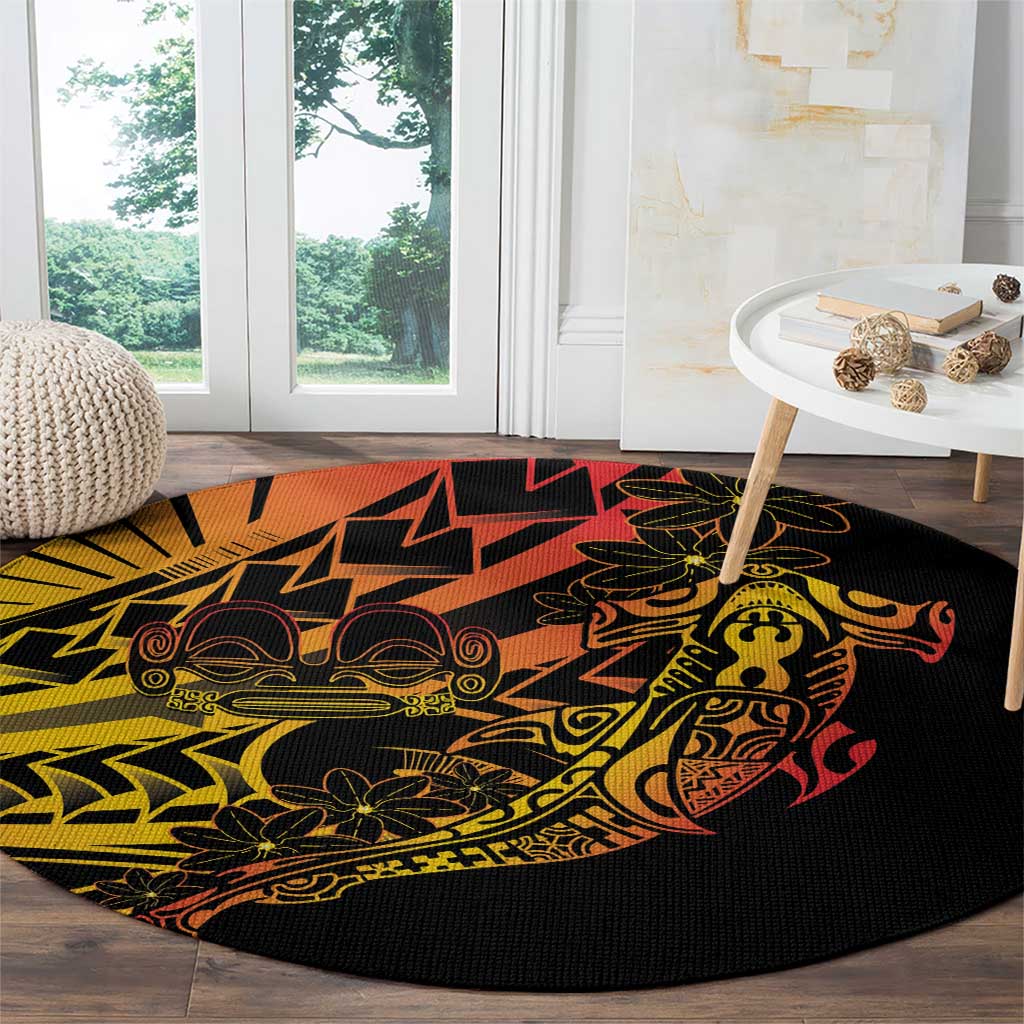 Gradient Marquesas Islands Round Carpet Marquesan Matatiki Hammerhead Shark Patutiki - Polynesian Pride