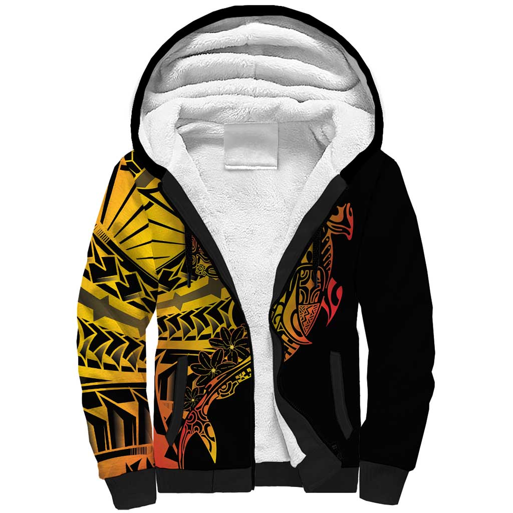 Gradient Marquesas Islands Sherpa Hoodie Marquesan Matatiki Hammerhead Shark Patutiki - Polynesian Pride