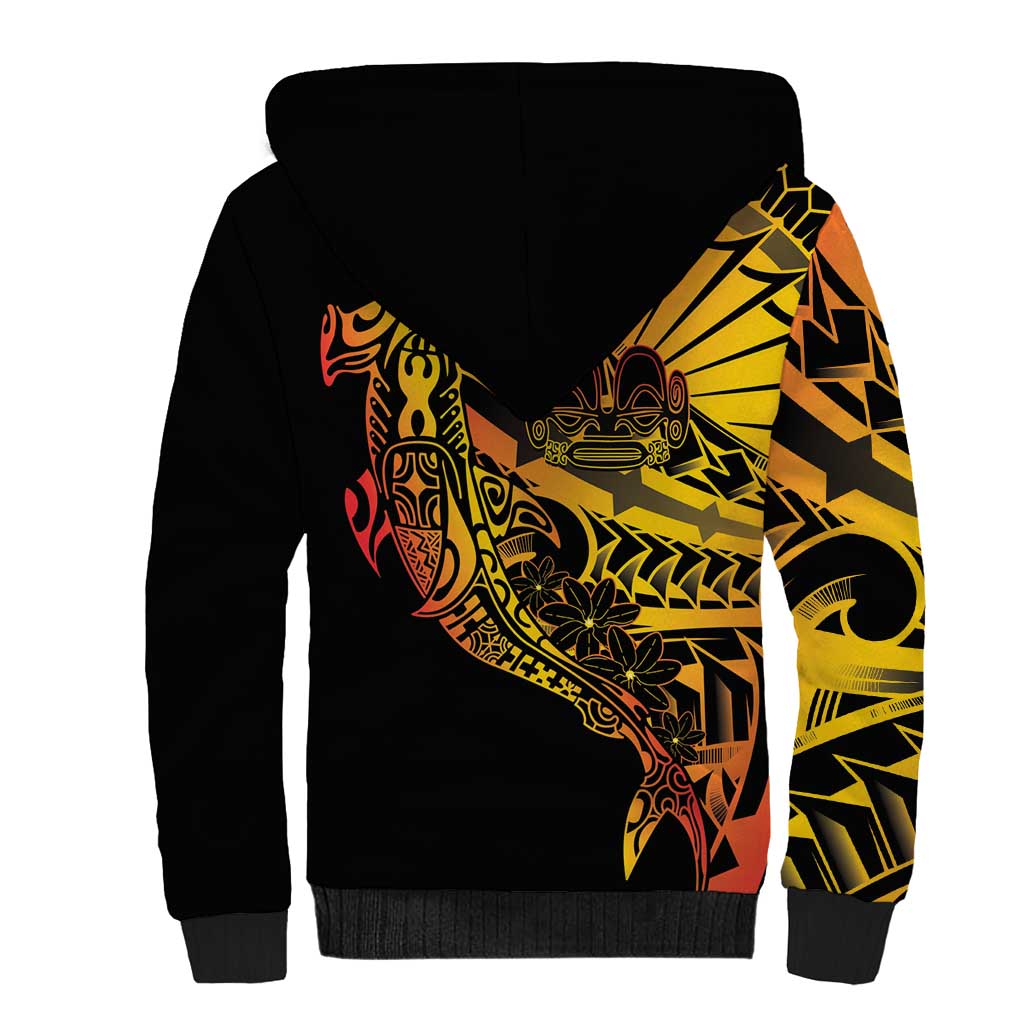 Gradient Marquesas Islands Sherpa Hoodie Marquesan Matatiki Hammerhead Shark Patutiki - Polynesian Pride