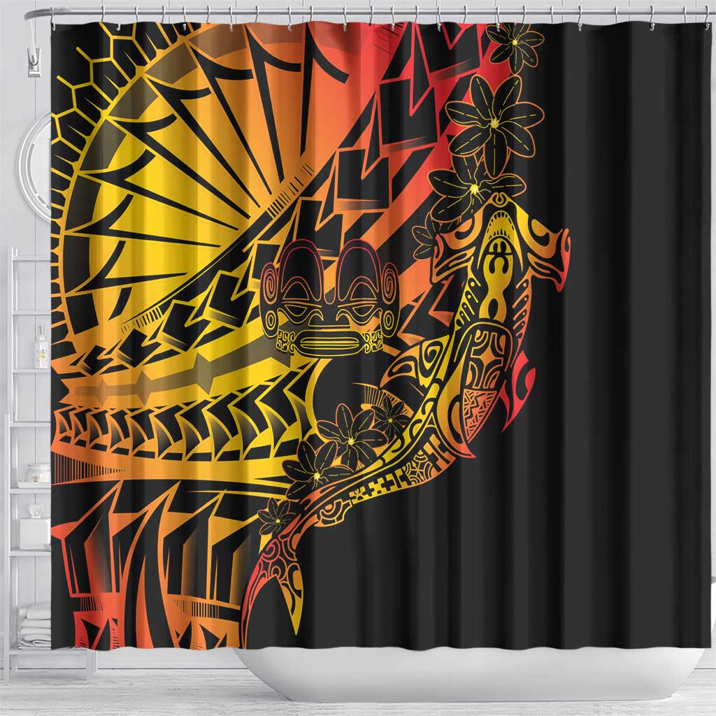 Gradient Marquesas Islands Shower Curtain Marquesan Matatiki Hammerhead Shark Patutiki - Polynesian Pride