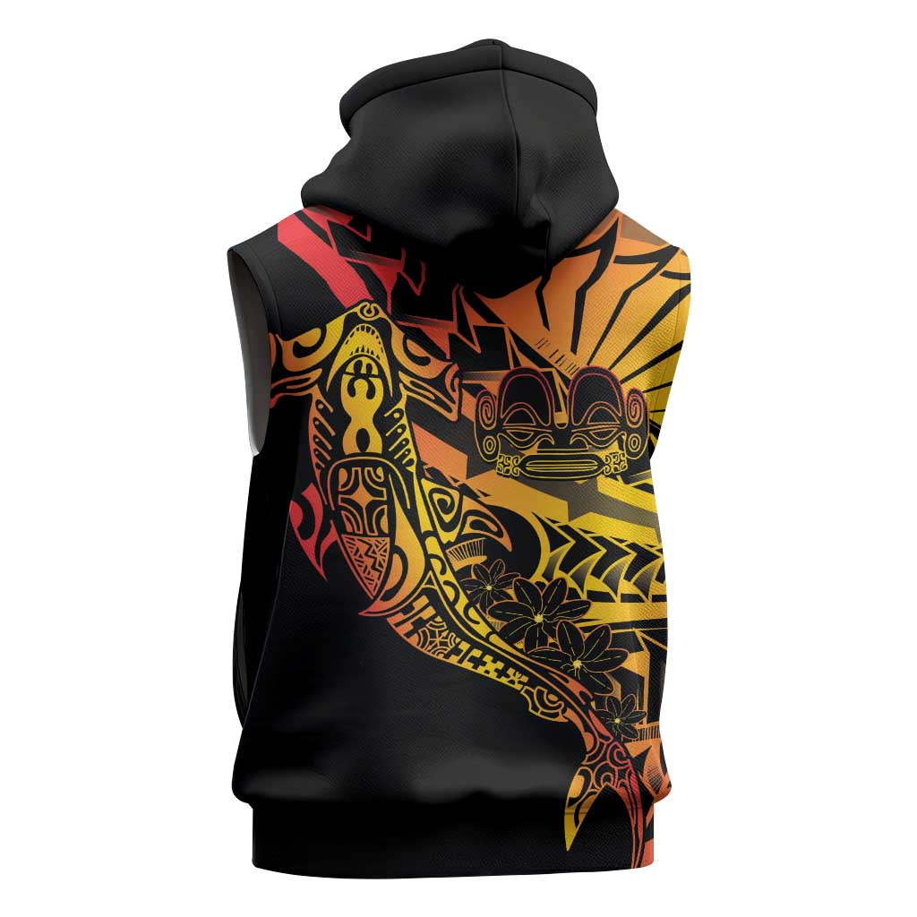 Gradient Marquesas Islands Sleeveless Hoodie Marquesan Matatiki Hammerhead Shark Patutiki - Polynesian Pride