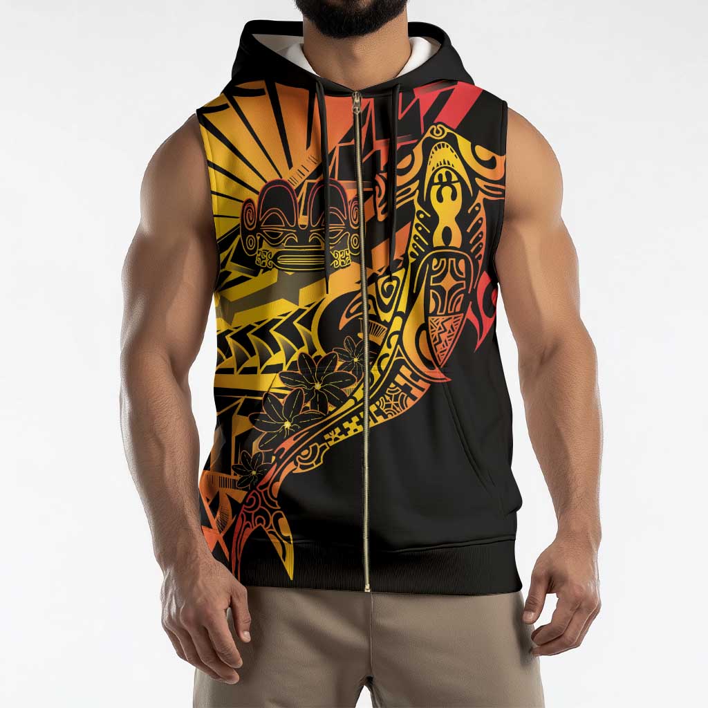 Gradient Marquesas Islands Sleeveless Zip Hoodie Marquesan Matatiki Hammerhead Shark Patutiki - Polynesian Pride
