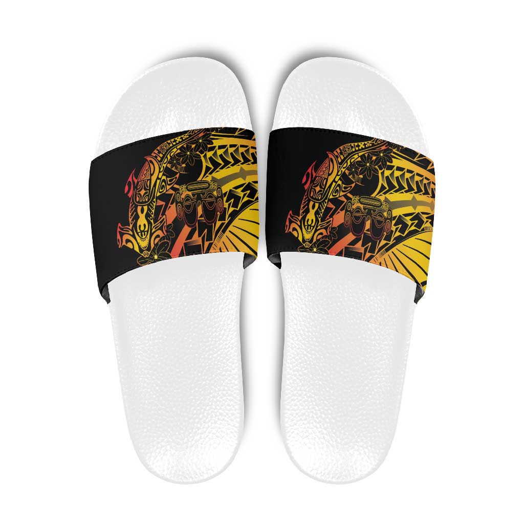 Gradient Marquesas Islands Slide Sandals Marquesan Matatiki Hammerhead Shark Patutiki - Polynesian Pride