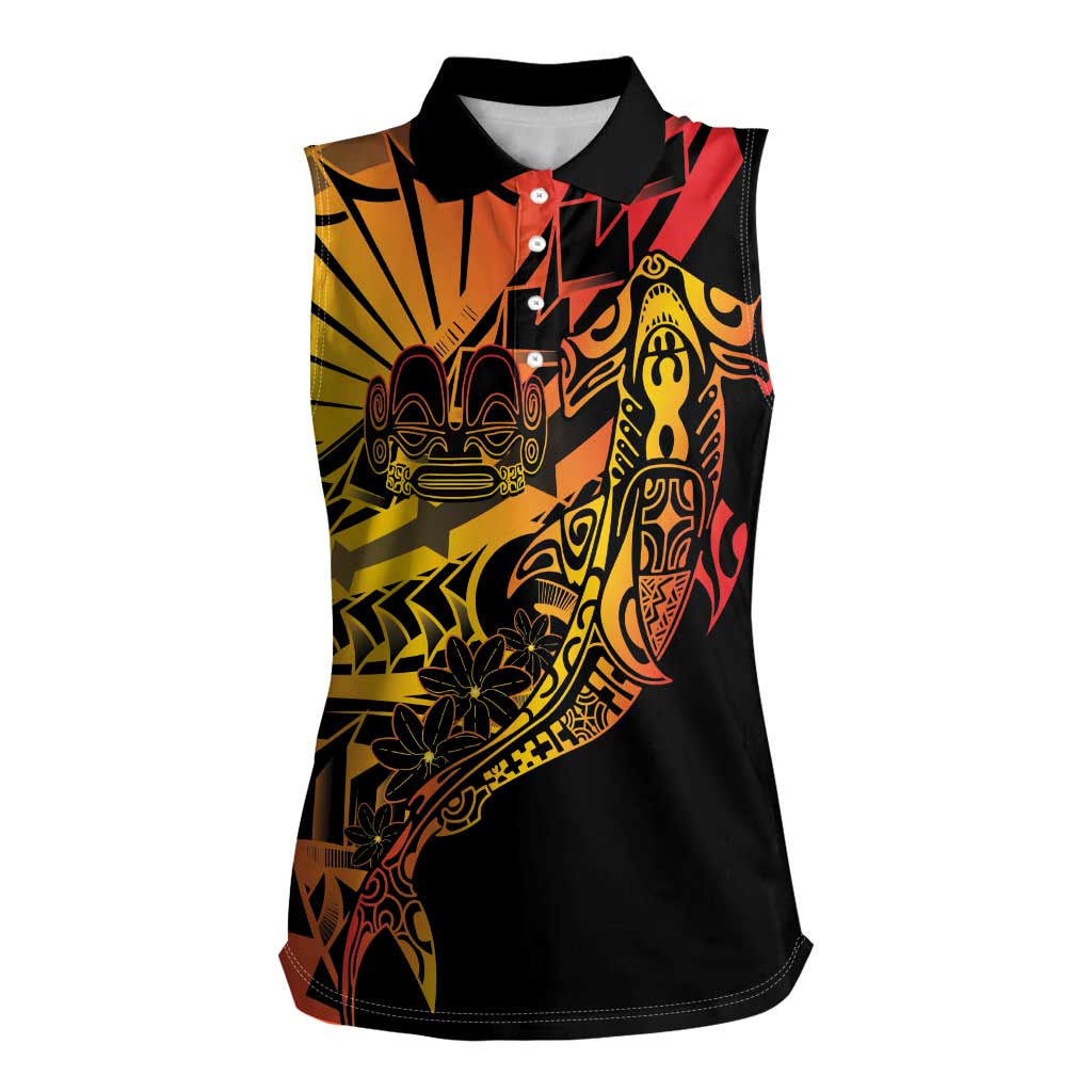 Gradient Marquesas Islands Women Sleeveless Polo Shirt Marquesan Matatiki Hammerhead Shark Patutiki - Polynesian Pride