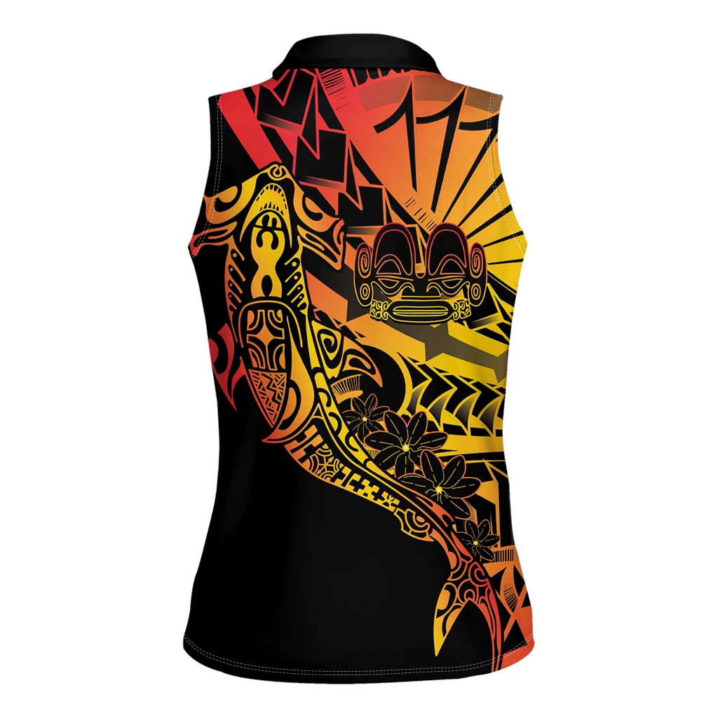 Gradient Marquesas Islands Women Sleeveless Polo Shirt Marquesan Matatiki Hammerhead Shark Patutiki - Polynesian Pride