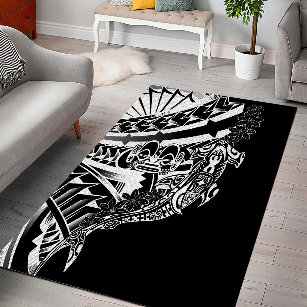 Black White Marquesas Islands Area Rug Marquesan Matatiki Hammerhead Shark Patutiki - Polynesian Pride