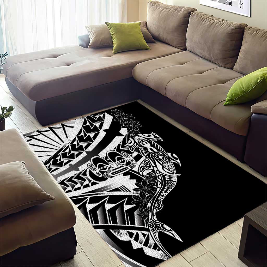 Black White Marquesas Islands Area Rug Marquesan Matatiki Hammerhead Shark Patutiki - Polynesian Pride