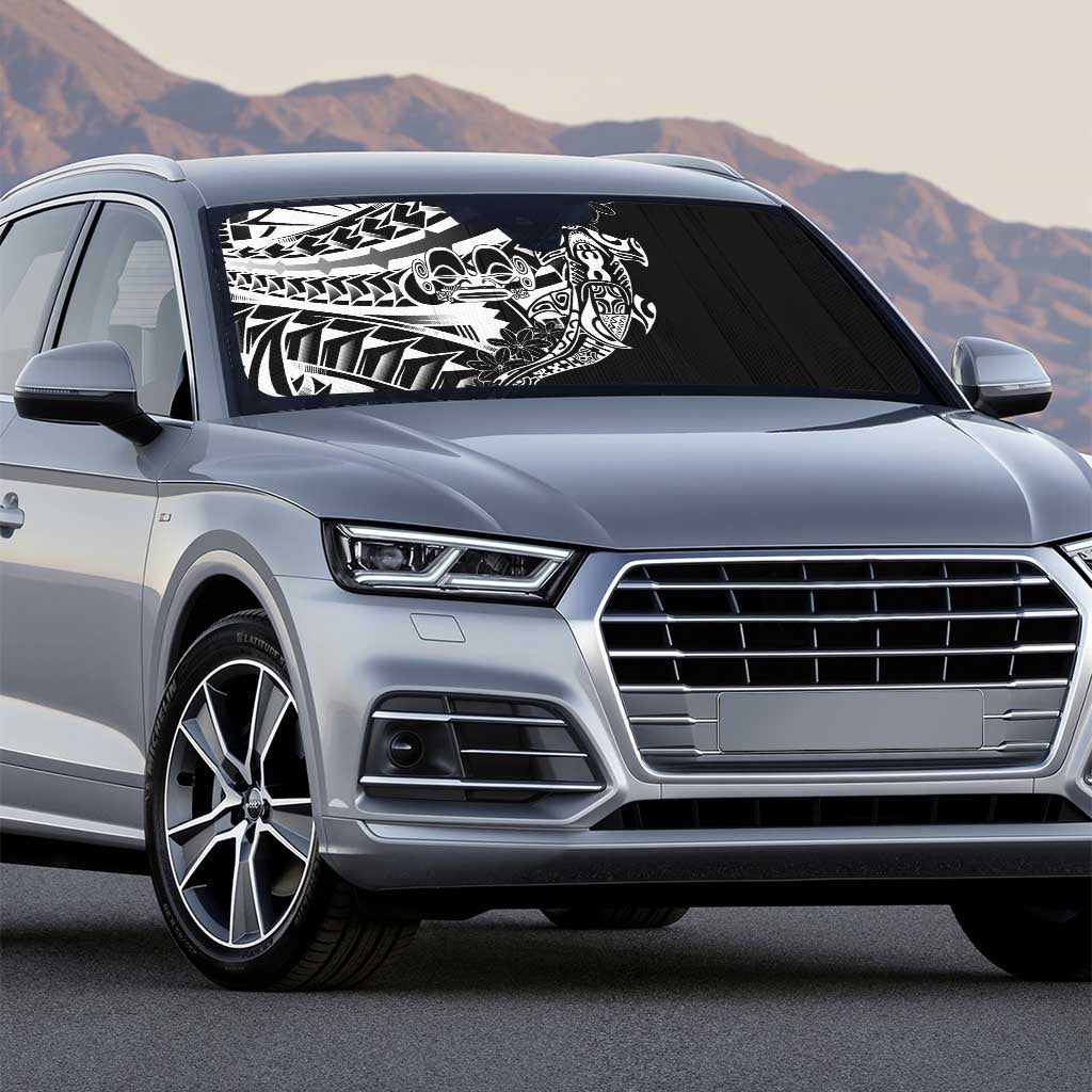 Black White Marquesas Islands Auto Sun Shade Marquesan Matatiki Hammerhead Shark Patutiki - Polynesian Pride