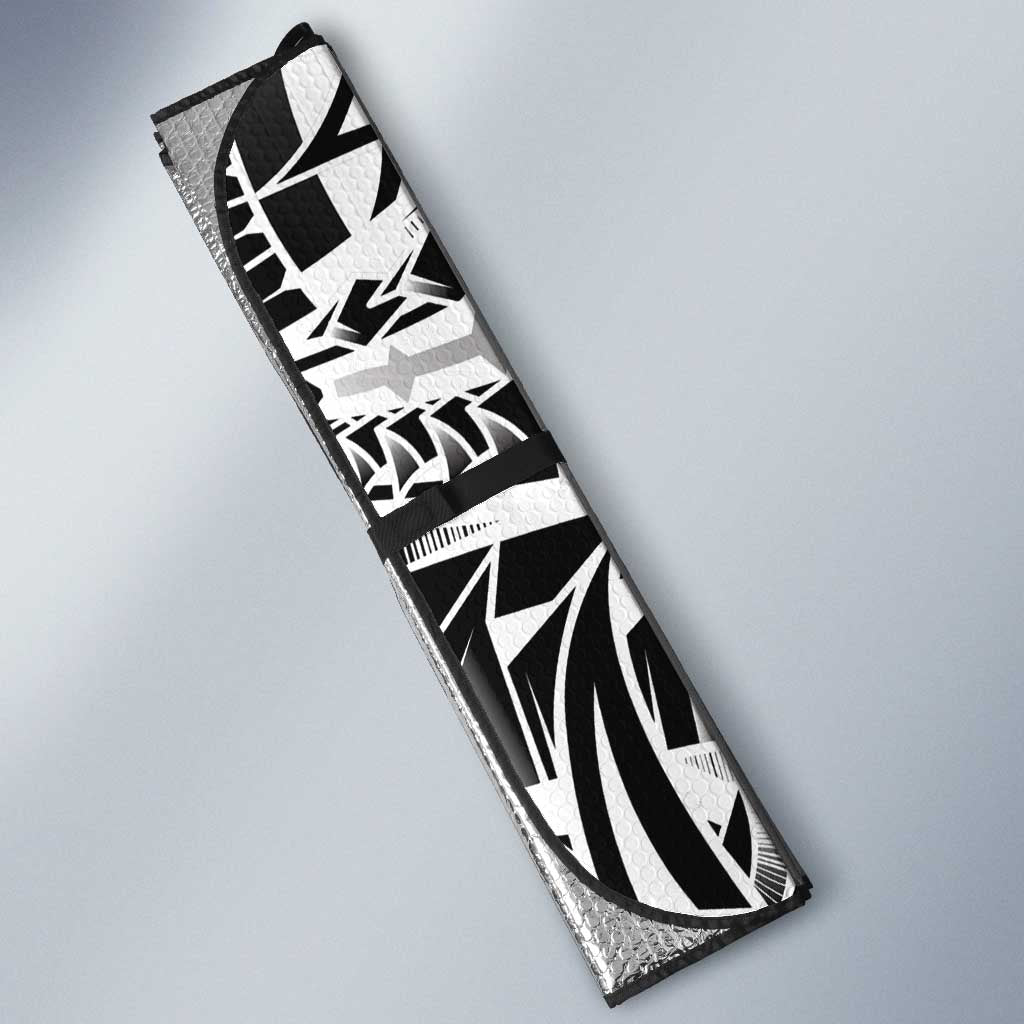 Black White Marquesas Islands Auto Sun Shade Marquesan Matatiki Hammerhead Shark Patutiki - Polynesian Pride