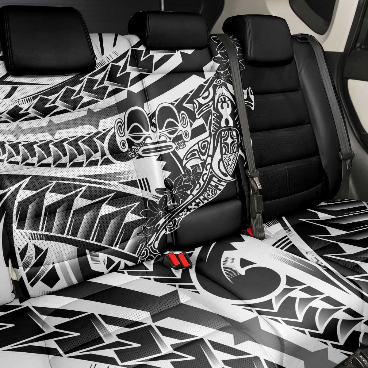Black White Marquesas Islands Back Car Seat Cover Marquesan Matatiki Hammerhead Shark Patutiki - Polynesian Pride