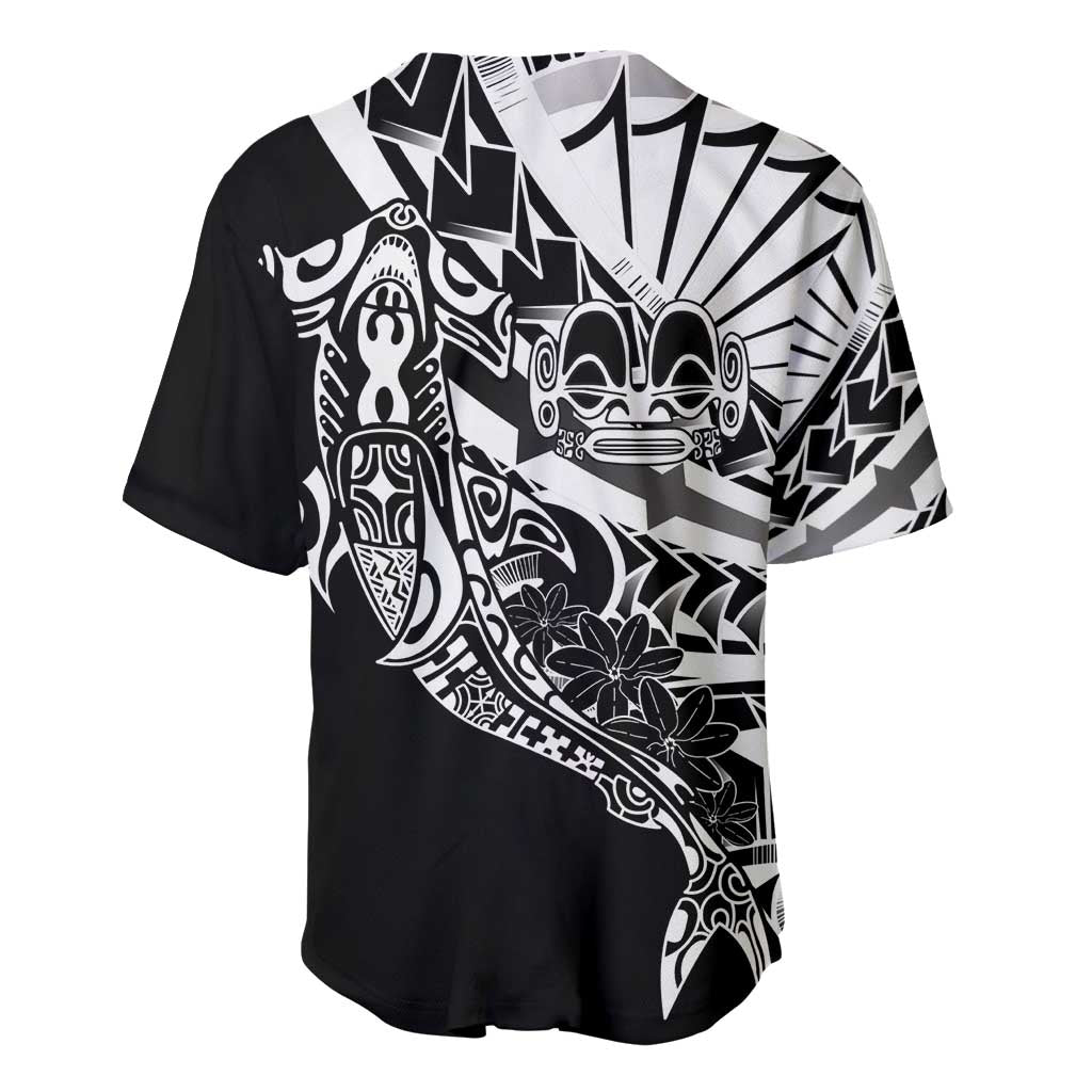 Black White Marquesas Islands Baseball Jersey Marquesan Matatiki Hammerhead Shark Patutiki - Polynesian Pride