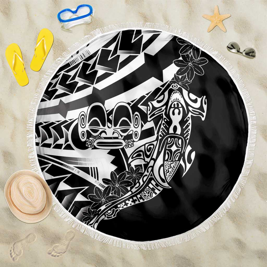 Black White Marquesas Islands Beach Blanket Marquesan Matatiki Hammerhead Shark Patutiki - Polynesian Pride