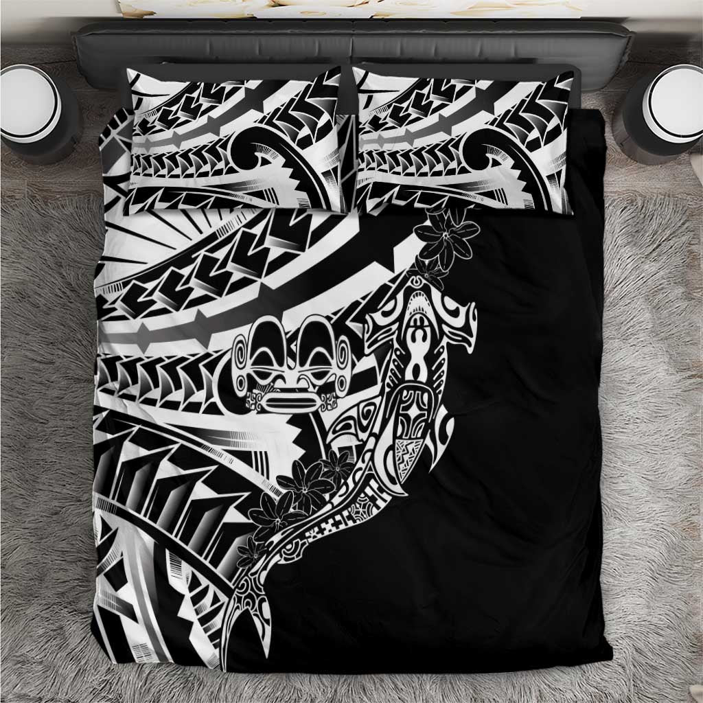 Black White Marquesas Islands Bedding Set Marquesan Matatiki Hammerhead Shark Patutiki - Polynesian Pride