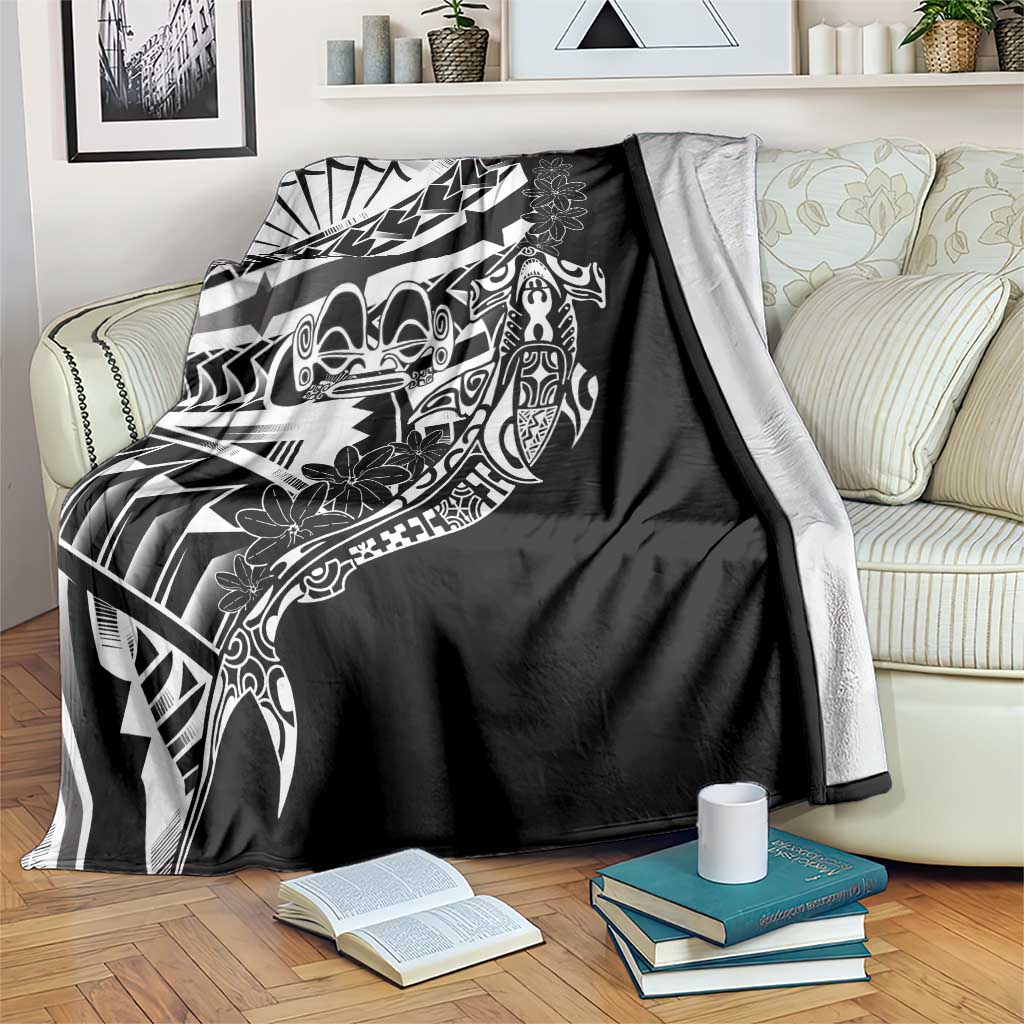 Black White Marquesas Islands Blanket Marquesan Matatiki Hammerhead Shark Patutiki - Polynesian Pride
