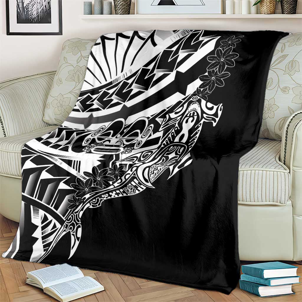 Black White Marquesas Islands Blanket Marquesan Matatiki Hammerhead Shark Patutiki - Polynesian Pride