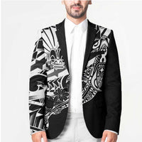 Black White Marquesas Islands Blazer Marquesan Matatiki Hammerhead Shark Patutiki - Polynesian Pride