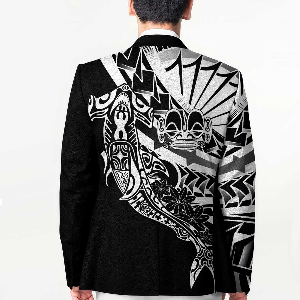 Black White Marquesas Islands Blazer Marquesan Matatiki Hammerhead Shark Patutiki - Polynesian Pride