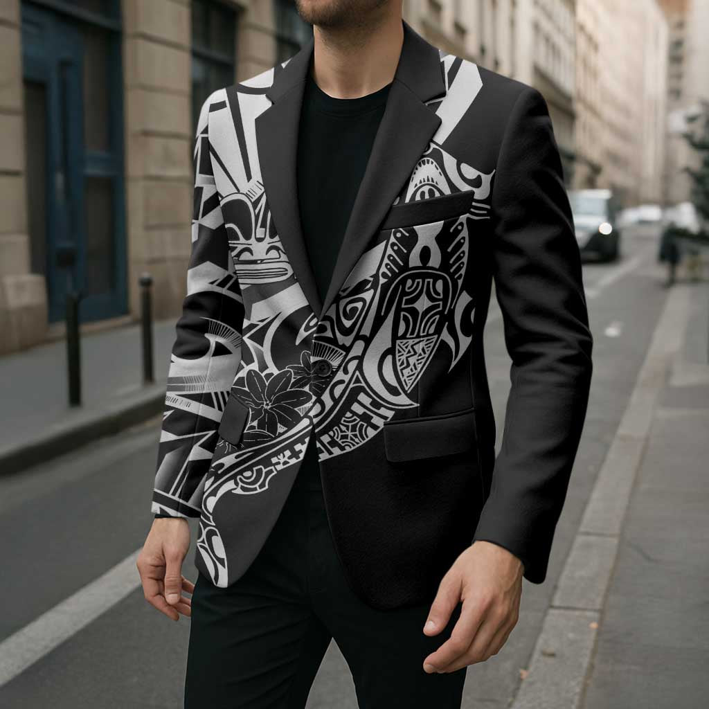 Black White Marquesas Islands Blazer Marquesan Matatiki Hammerhead Shark Patutiki - Polynesian Pride