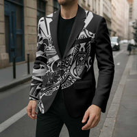 Black White Marquesas Islands Blazer Marquesan Matatiki Hammerhead Shark Patutiki - Polynesian Pride