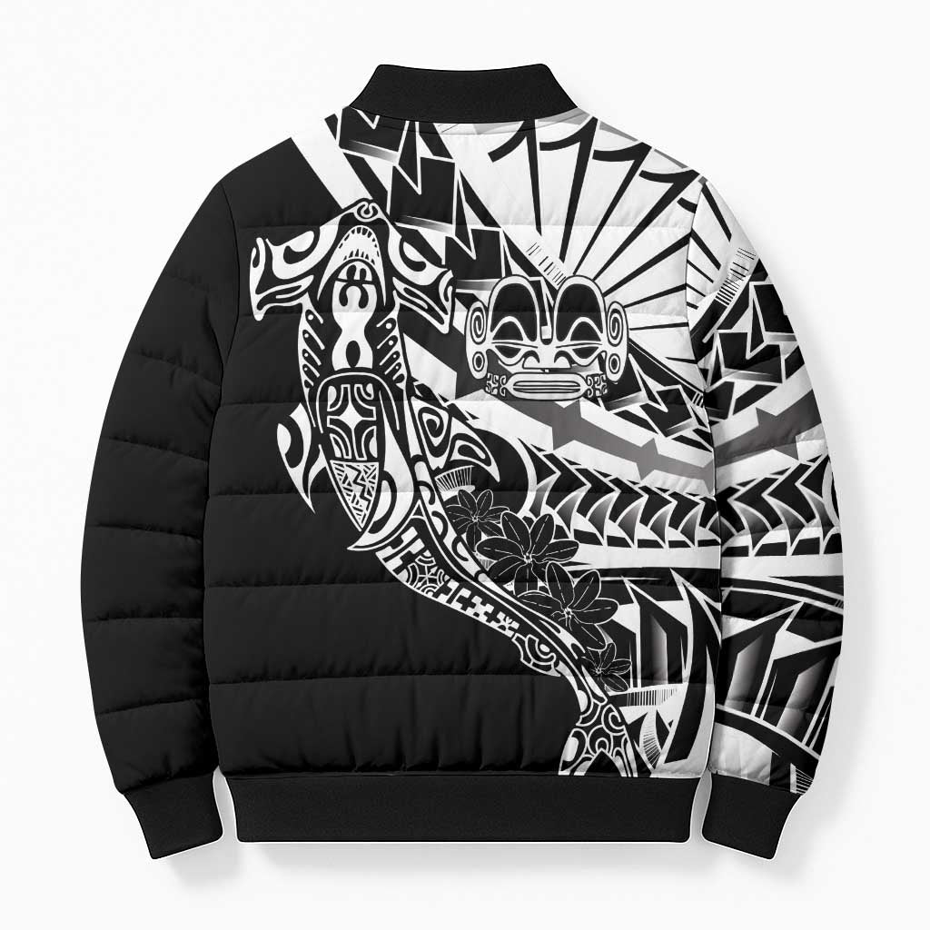 Black White Marquesas Islands Bomber Puffer Jacket Marquesan Matatiki Hammerhead Shark Patutiki - Polynesian Pride