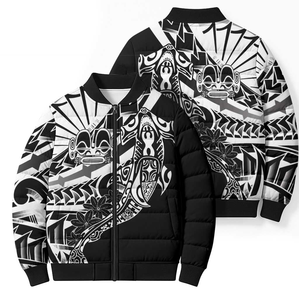 Black White Marquesas Islands Bomber Puffer Jacket Marquesan Matatiki Hammerhead Shark Patutiki - Polynesian Pride