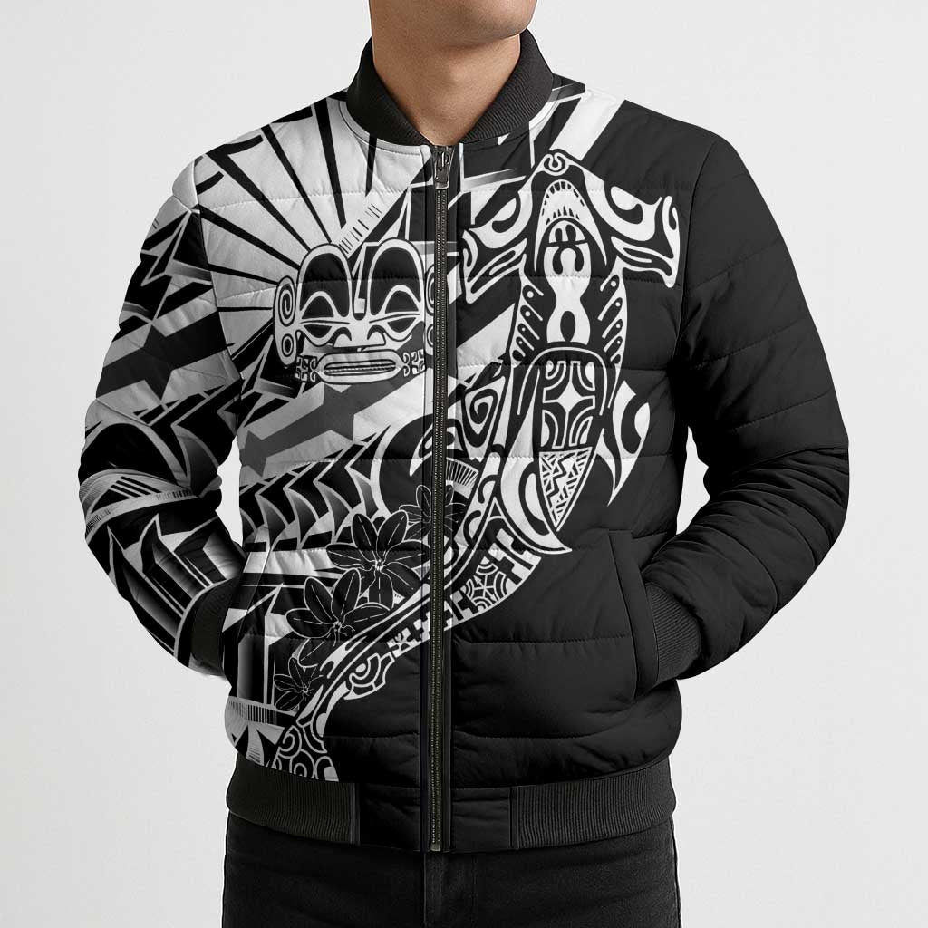Black White Marquesas Islands Bomber Puffer Jacket Marquesan Matatiki Hammerhead Shark Patutiki - Polynesian Pride