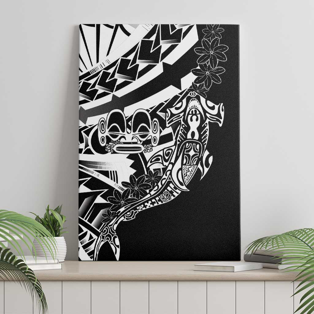 Black White Marquesas Islands Canvas Wall Art Marquesan Matatiki Hammerhead Shark Patutiki - Polynesian Pride