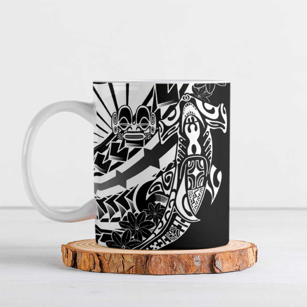 Black White Marquesas Islands Ceramic Mug Marquesan Matatiki Hammerhead Shark Patutiki - Polynesian Pride