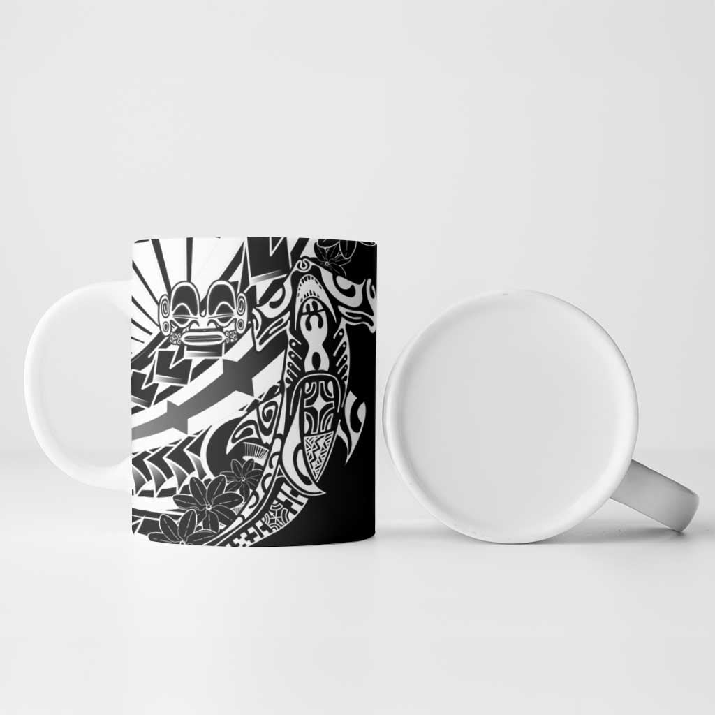 Black White Marquesas Islands Ceramic Mug Marquesan Matatiki Hammerhead Shark Patutiki - Polynesian Pride