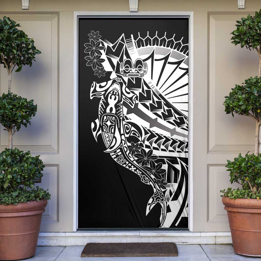 Black White Marquesas Islands Door Cover Marquesan Matatiki Hammerhead Shark Patutiki - Polynesian Pride