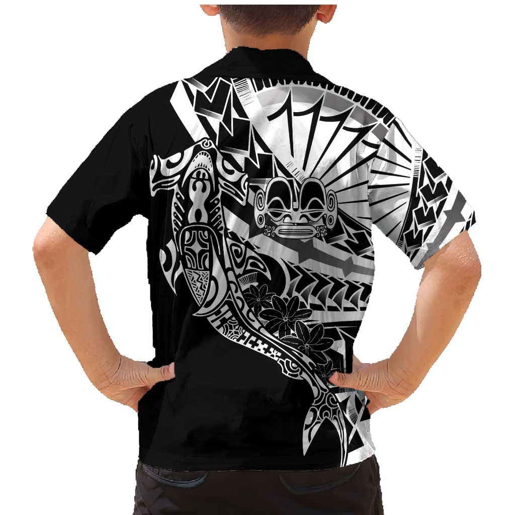 Black White Marquesas Islands Family Matching Mermaid Dress and Hawaiian Shirt Marquesan Matatiki Hammerhead Shark Patutiki - Polynesian Pride