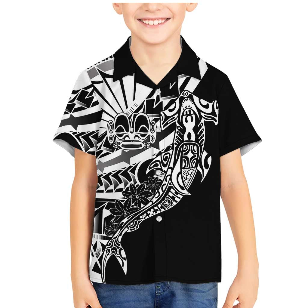 Black White Marquesas Islands Family Matching Mermaid Dress and Hawaiian Shirt Marquesan Matatiki Hammerhead Shark Patutiki - Polynesian Pride