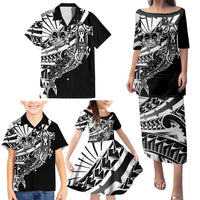 Black White Marquesas Islands Family Matching Puletasi and Hawaiian Shirt Marquesan Matatiki Hammerhead Shark Patutiki - Polynesian Pride