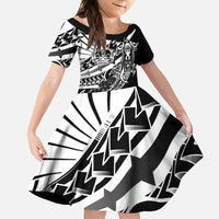 Black White Marquesas Islands Family Matching Summer Maxi Dress and Hawaiian Shirt Marquesan Matatiki Hammerhead Shark Patutiki - Polynesian Pride