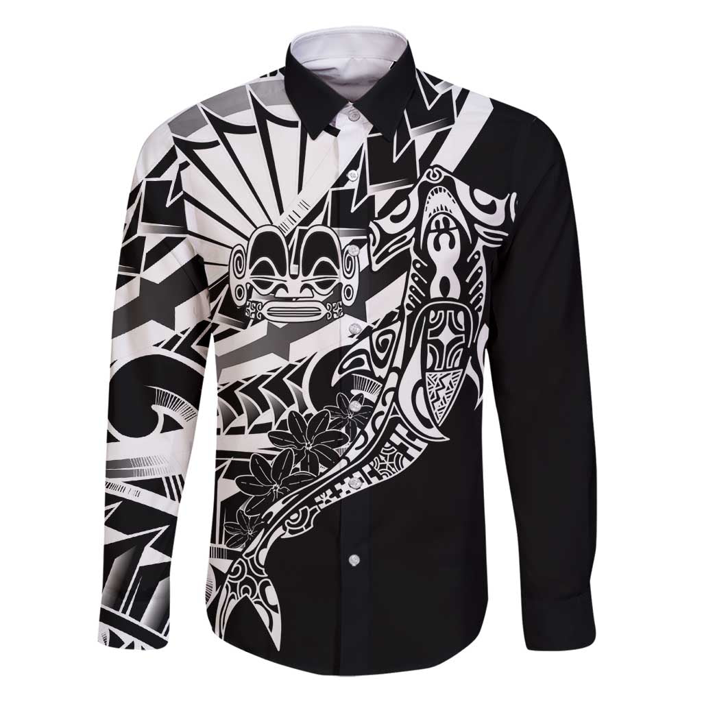 Black White Marquesas Islands Family Matching Tank Maxi Dress and Hawaiian Shirt Marquesan Matatiki Hammerhead Shark Patutiki - Polynesian Pride