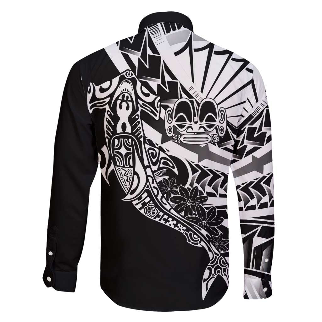 Black White Marquesas Islands Family Matching Tank Maxi Dress and Hawaiian Shirt Marquesan Matatiki Hammerhead Shark Patutiki - Polynesian Pride