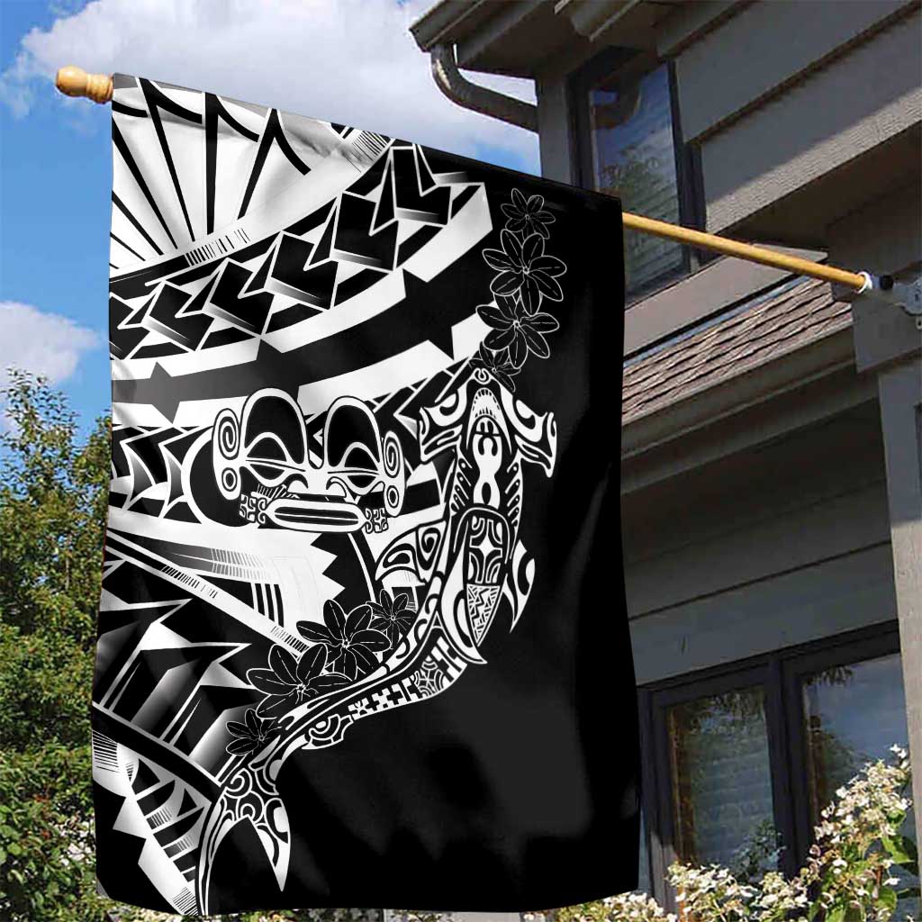 Black White Marquesas Islands Garden Flag Marquesan Matatiki Hammerhead Shark Patutiki - Polynesian Pride