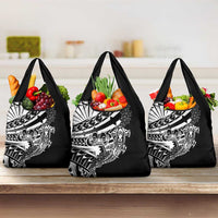 Black White Marquesas Islands Grocery Bag Marquesan Matatiki Hammerhead Shark Patutiki - Polynesian Pride
