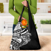 Black White Marquesas Islands Grocery Bag Marquesan Matatiki Hammerhead Shark Patutiki - Polynesian Pride