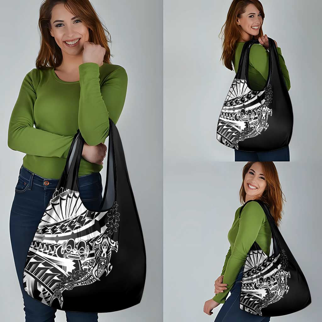 Black White Marquesas Islands Grocery Bag Marquesan Matatiki Hammerhead Shark Patutiki - Polynesian Pride