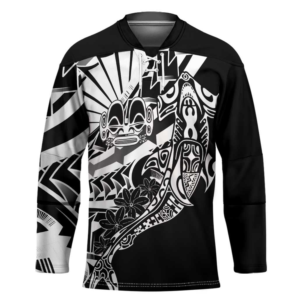 Black White Marquesas Islands Hockey Jersey Marquesan Matatiki Hammerhead Shark Patutiki - Polynesian Pride