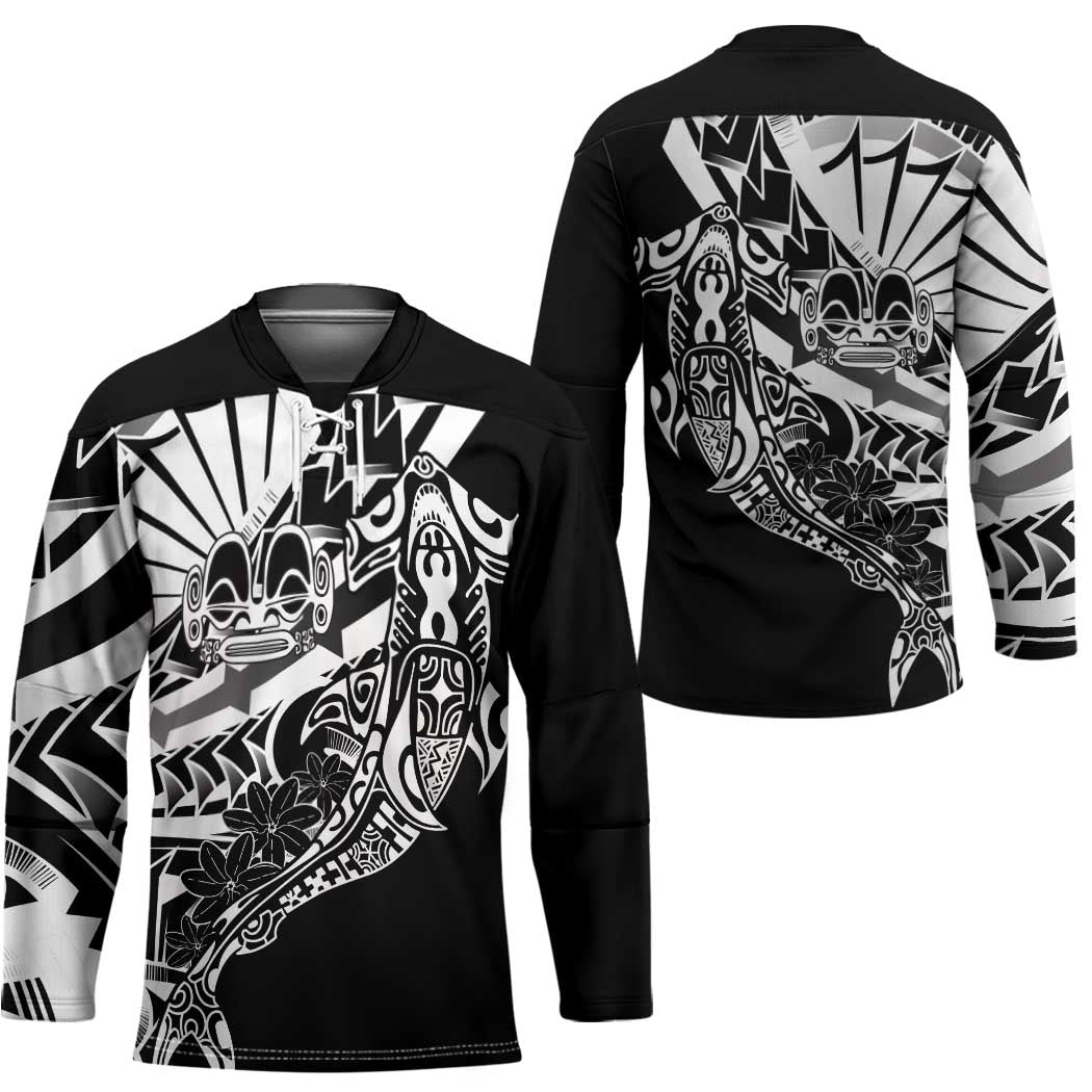 Black White Marquesas Islands Hockey Jersey Marquesan Matatiki Hammerhead Shark Patutiki - Polynesian Pride