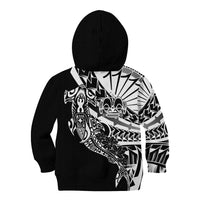 Black White Marquesas Islands Kid Hoodie Marquesan Matatiki Hammerhead Shark Patutiki - Polynesian Pride