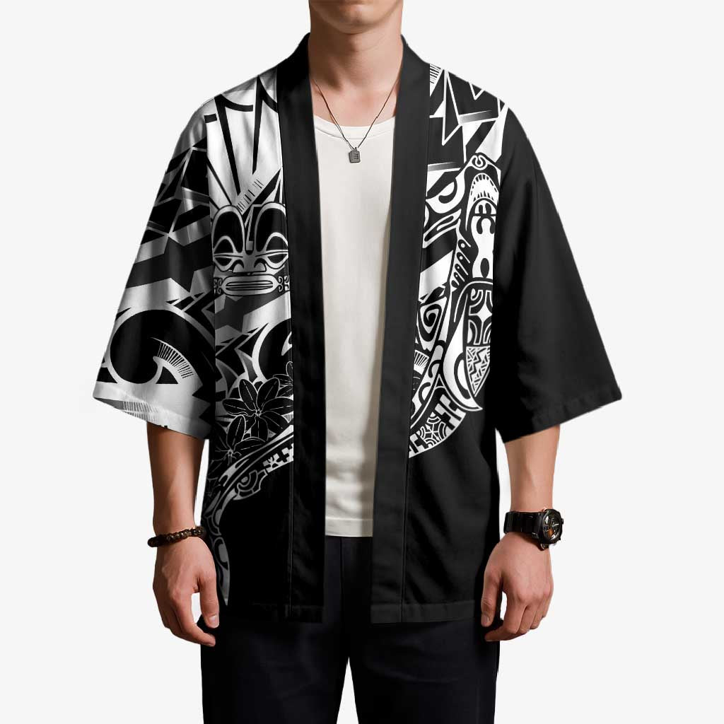 Black White Marquesas Islands Kimono Marquesan Matatiki Hammerhead Shark Patutiki - Polynesian Pride
